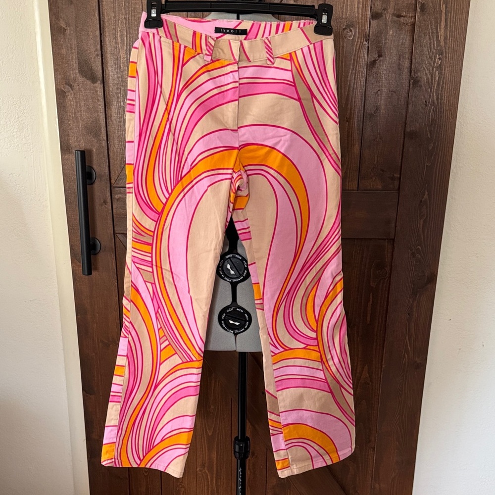 Theory Pink Groovy Boho Barbiecore Indie Print Pants